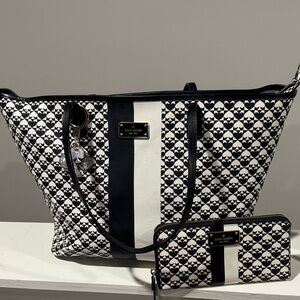 Kate Spade Black and White Patterned Tote with Wallet